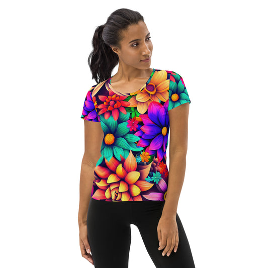 DMV 1466 Floral All-Over Print Women's Athletic T-shirt