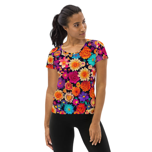 DMV 0192 Floral All-Over Print Women's Athletic T-shirt