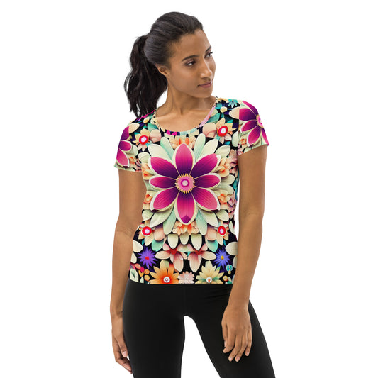 DMV 0307 Floral All-Over Print Women's Athletic T-shirt