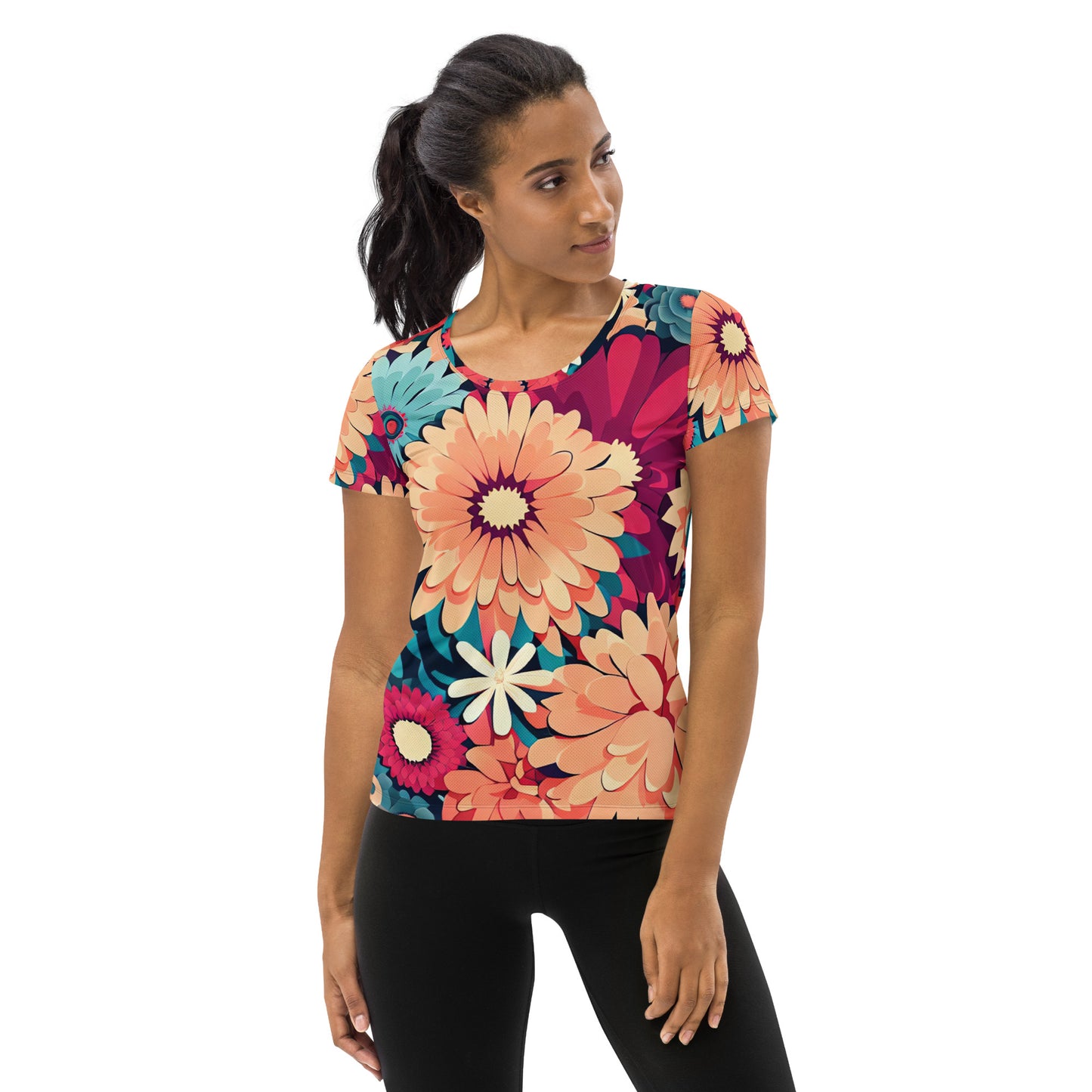 DMV 0293 Floral All-Over Print Women's Athletic T-shirt