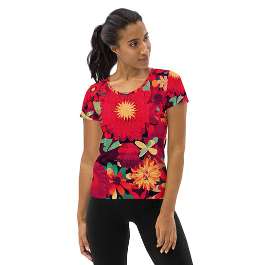DMV 0485 Floral All-Over Print Women's Athletic T-shirt