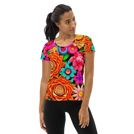 DMV 0938 Floral All-Over Print Women's Athletic T-shirt