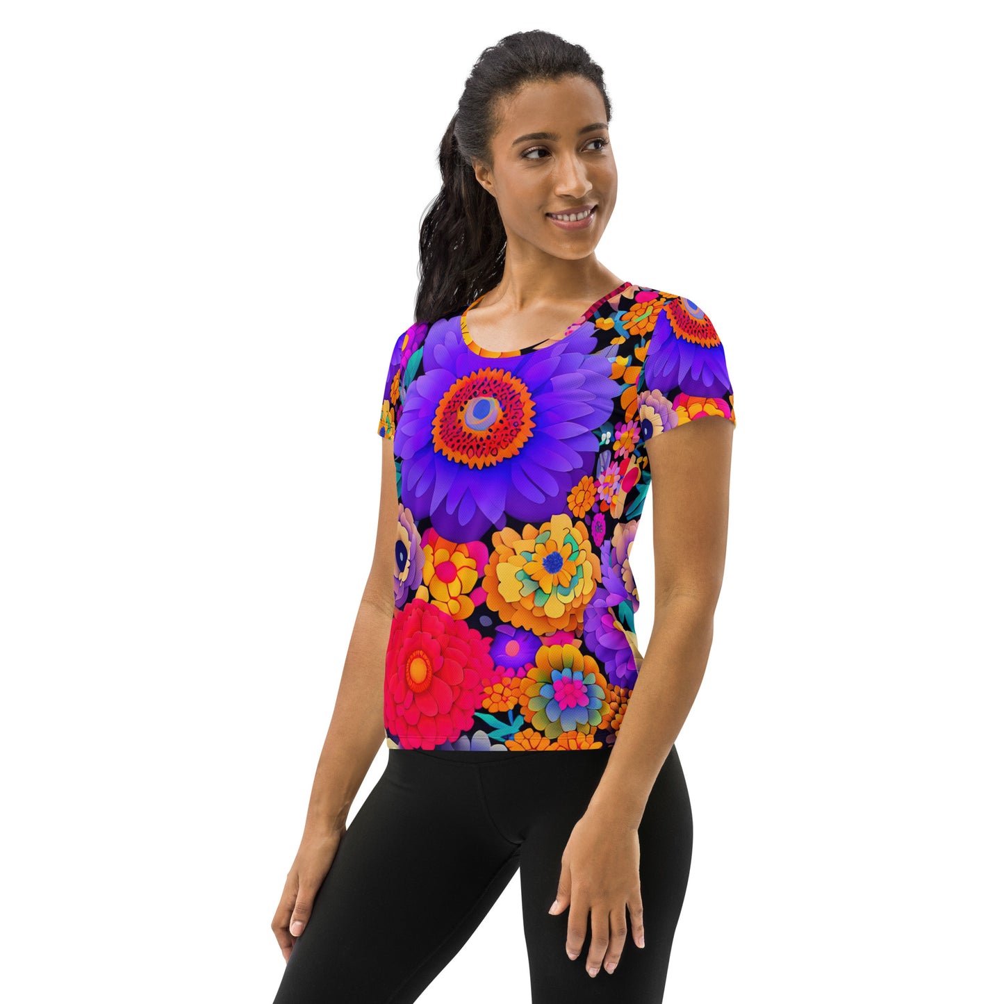 DMV 0220 Floral All-Over Print Women's Athletic T-shirt