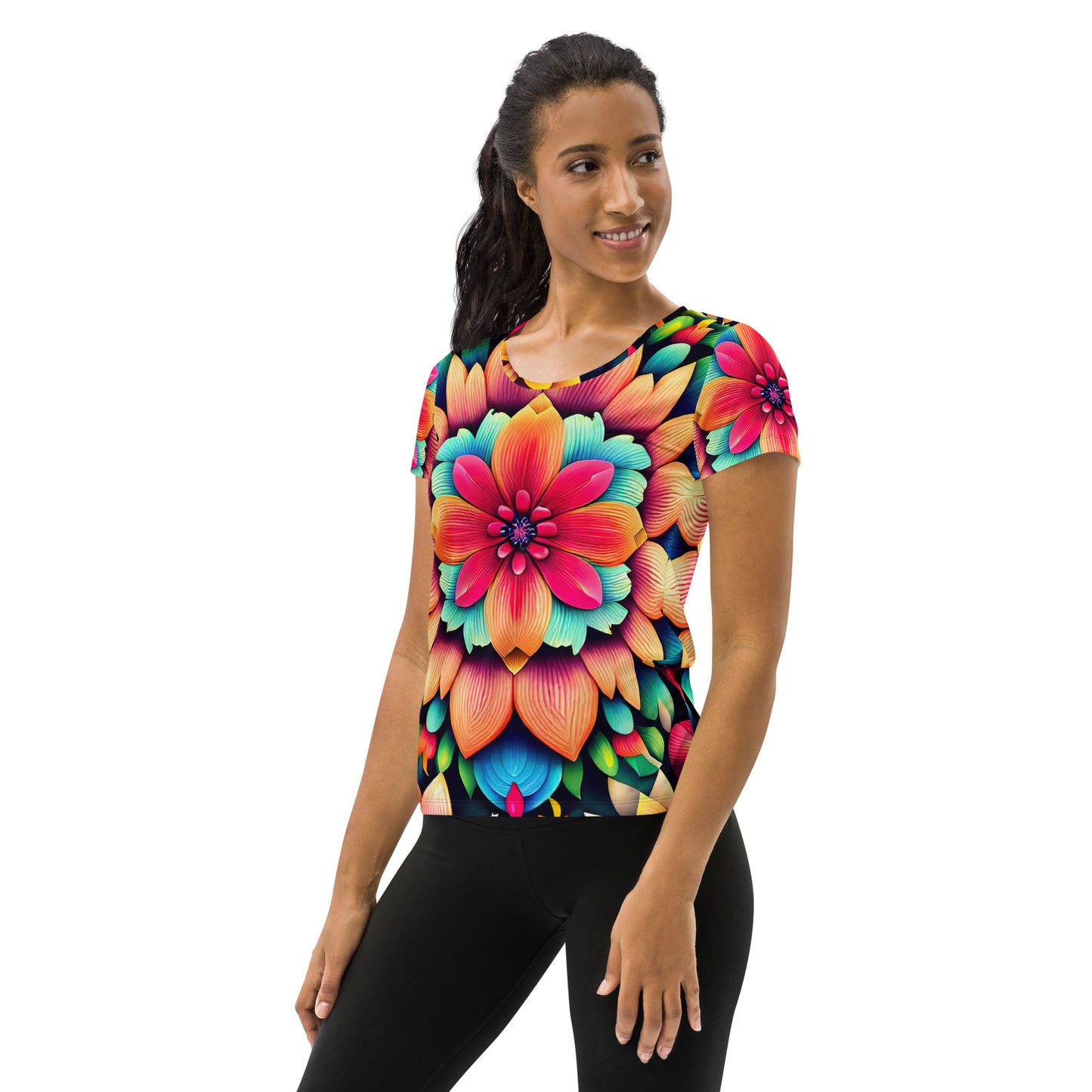 DMV 0020 Floral All-Over Print Women's Athletic T-shirt