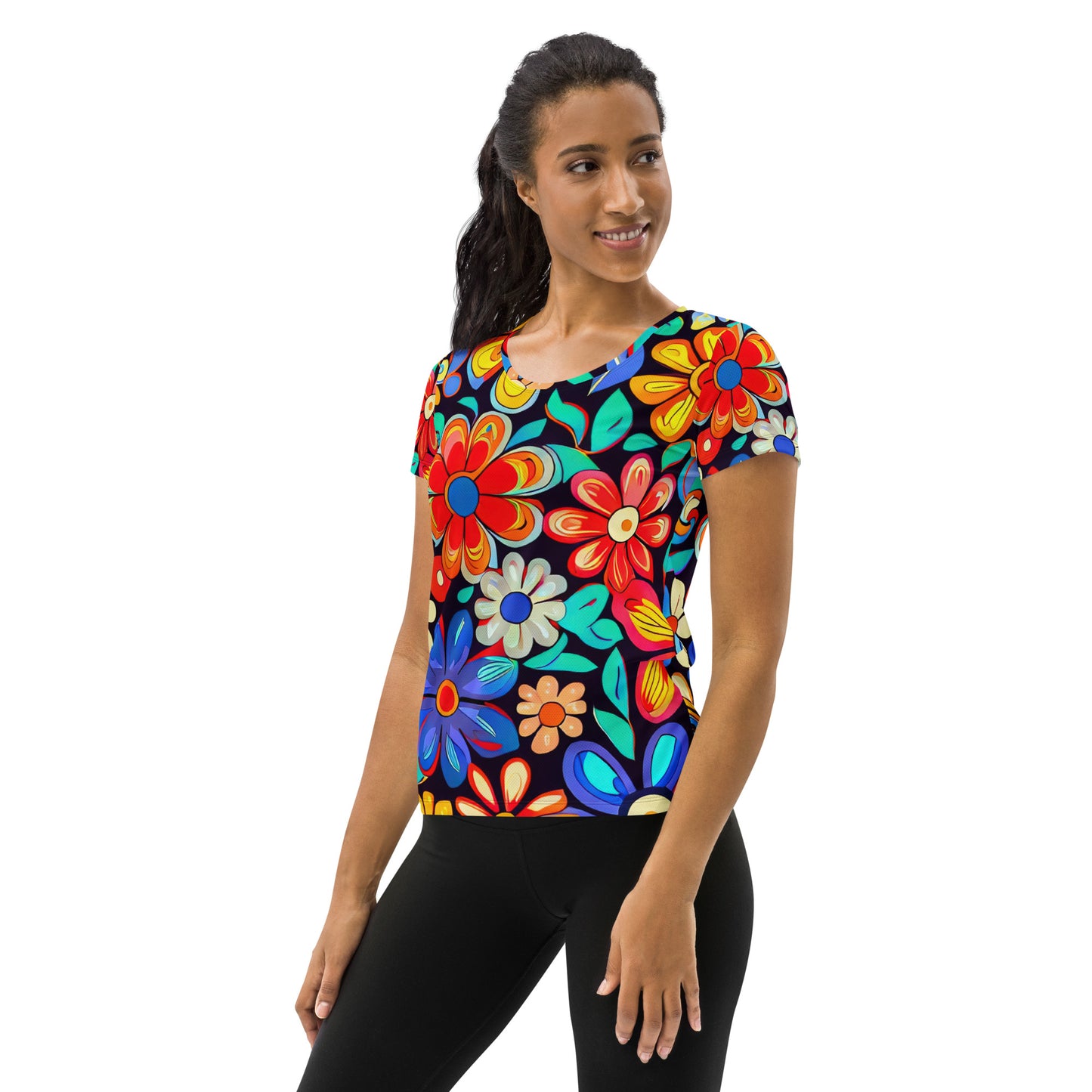 DMV 0257 Floral All-Over Print Women's Athletic T-shirt