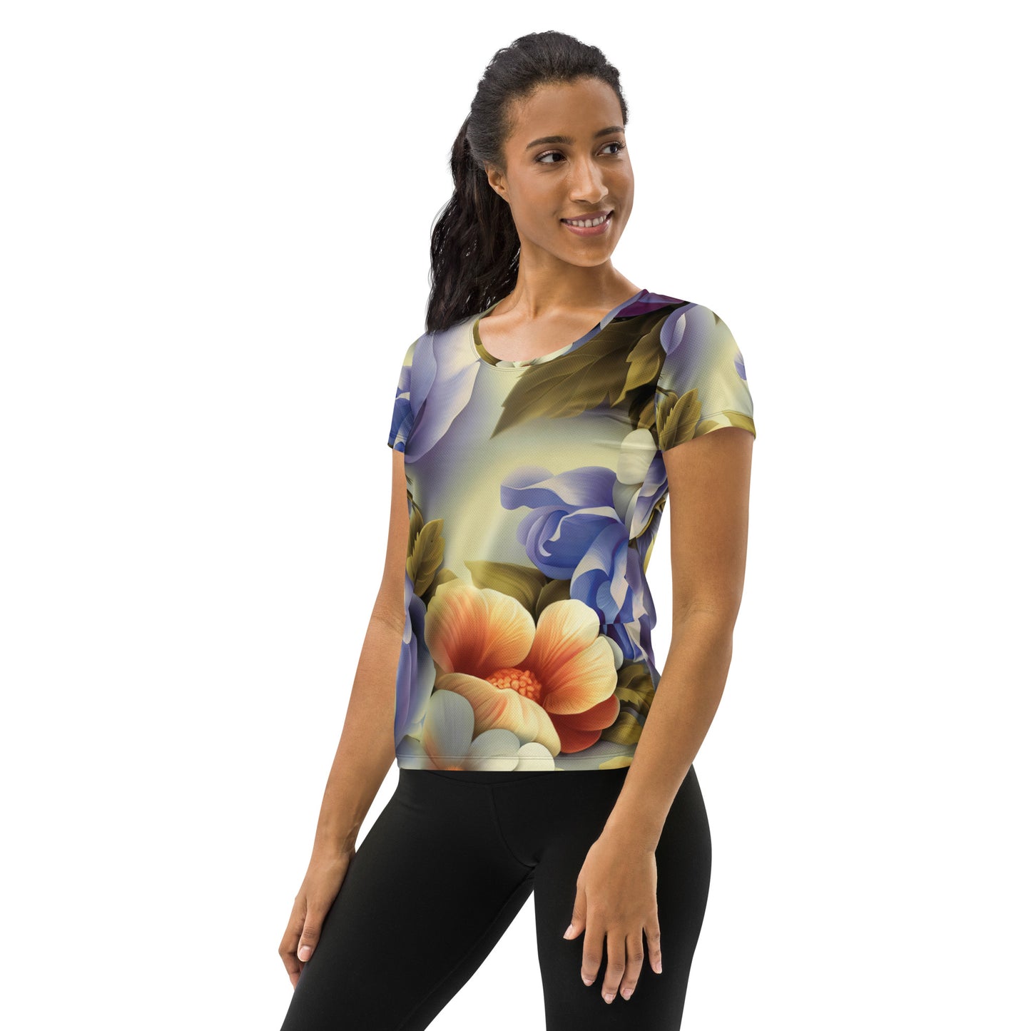 DMV 0109 Floral All-Over Print Women's Athletic T-shirt