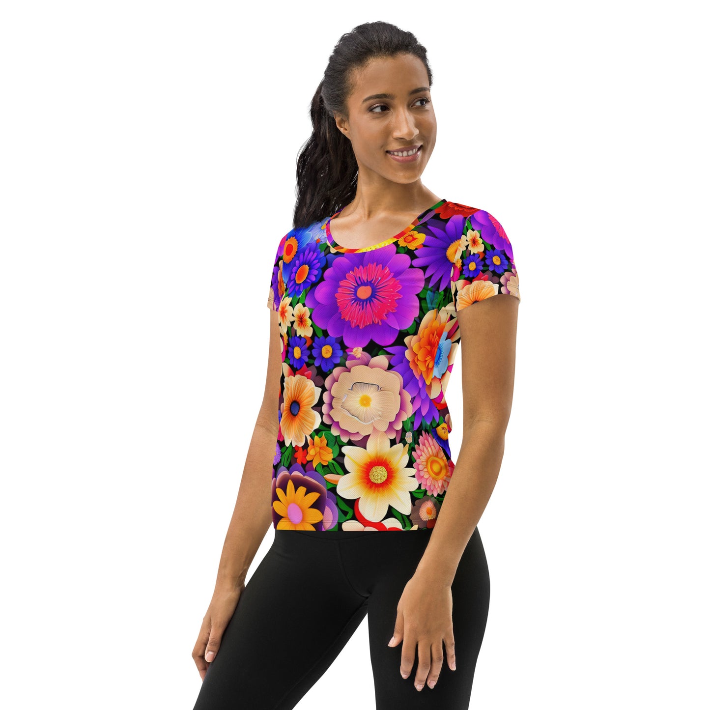 DMV 0309 Floral All-Over Print Women's Athletic T-shirt