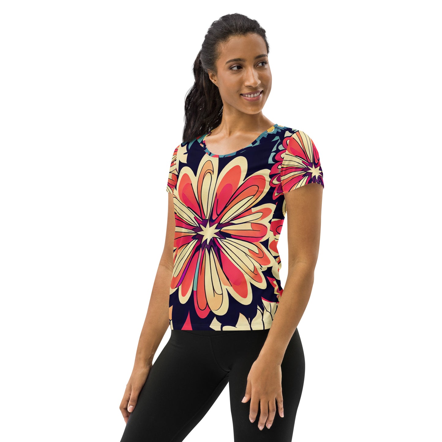 DMV 1525 Floral All-Over Print Women's Athletic T-shirt