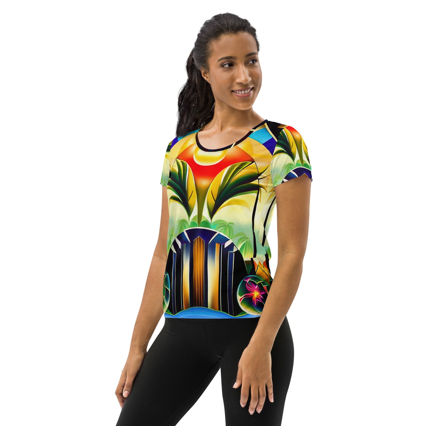 DMV 0258 Retro Art All-Over Print Women's Athletic T-shirt