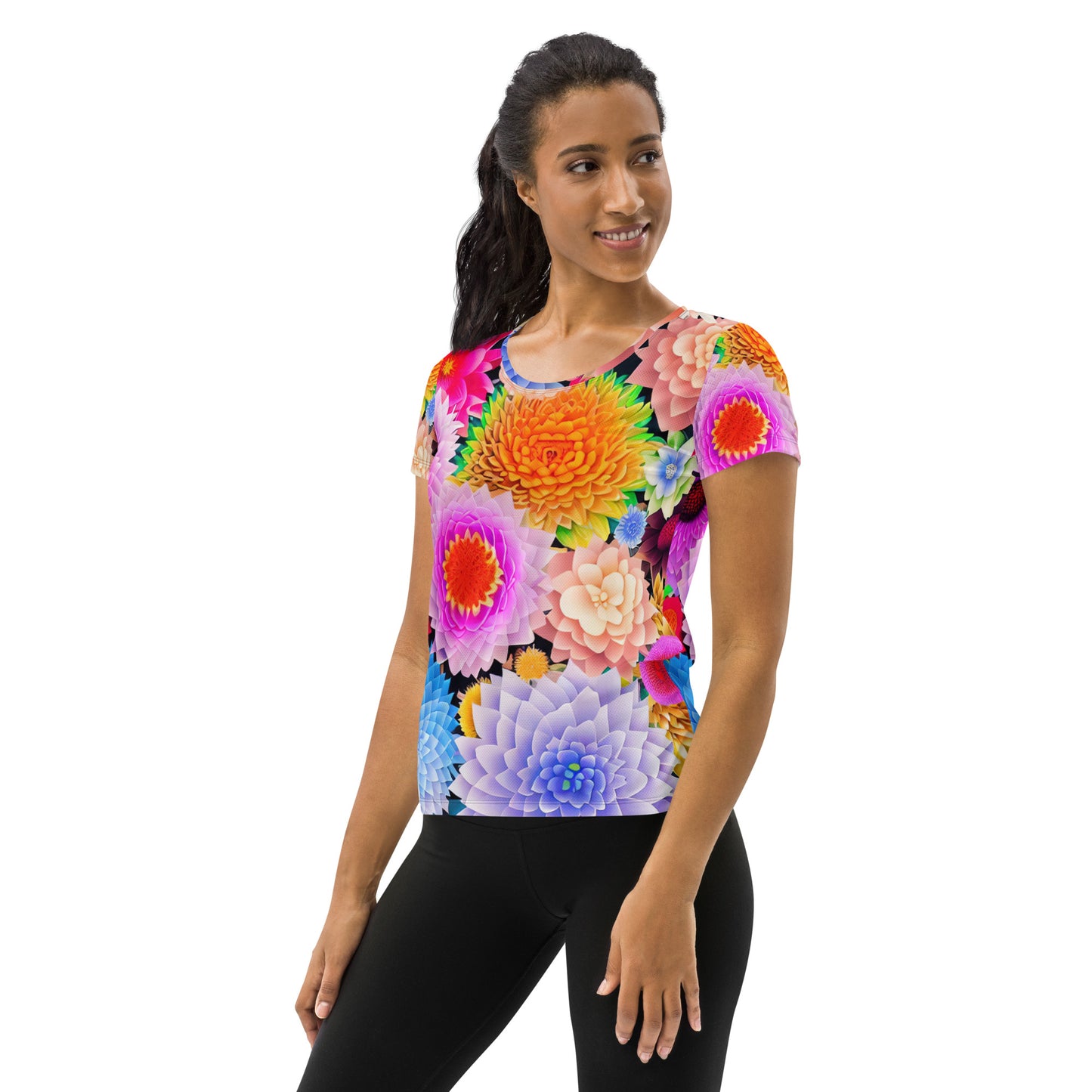 DMV 0764 Floral All-Over Print Women's Athletic T-shirt