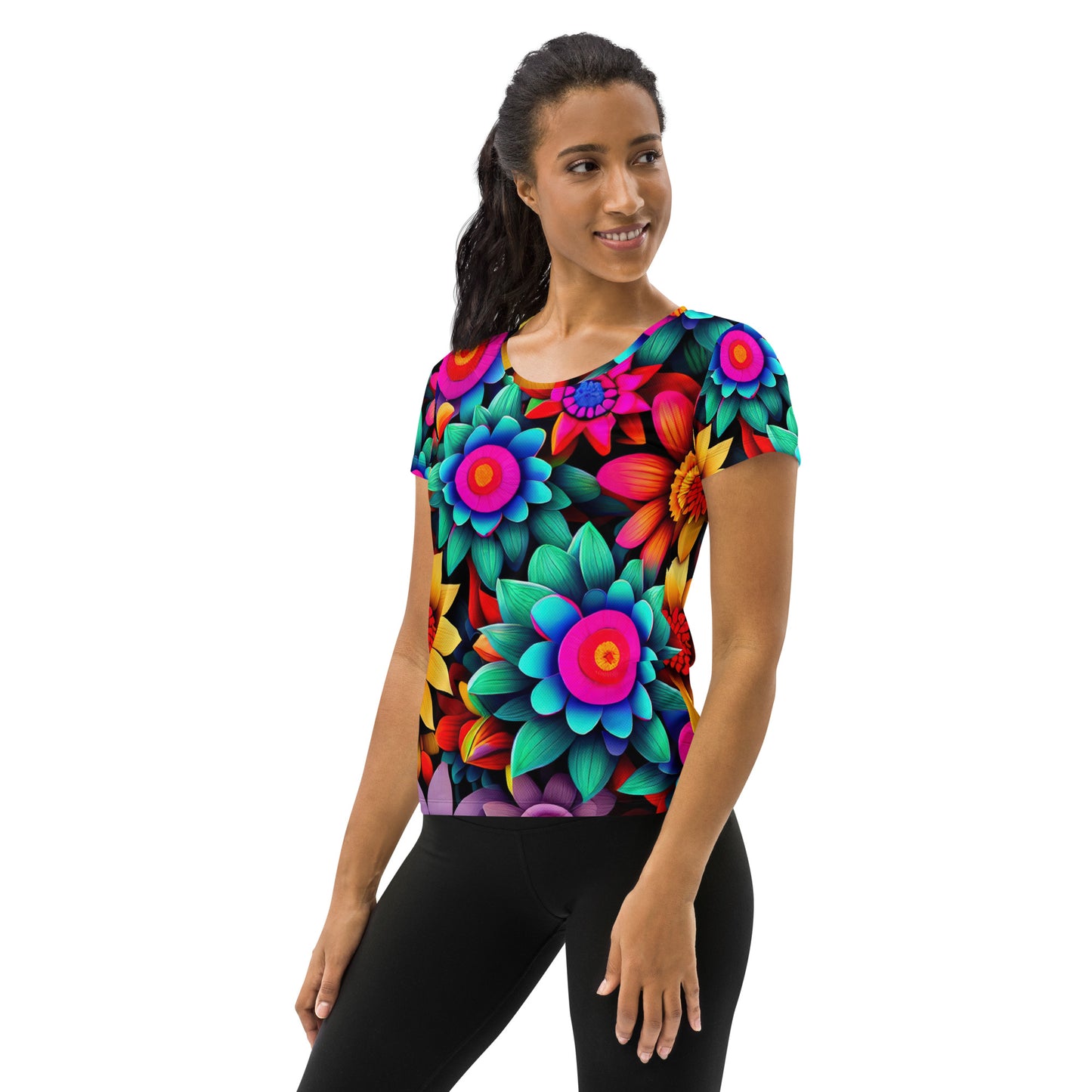 DMV 0852 Floral All-Over Print Women's Athletic T-shirt