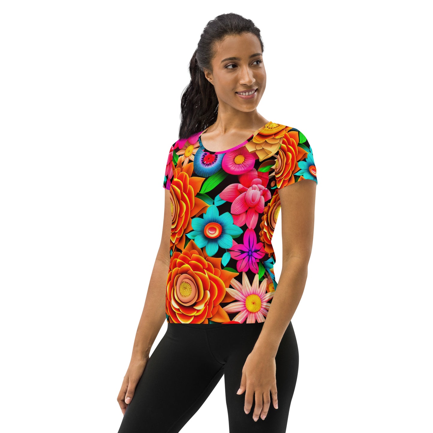 DMV 0938 Floral All-Over Print Women's Athletic T-shirt