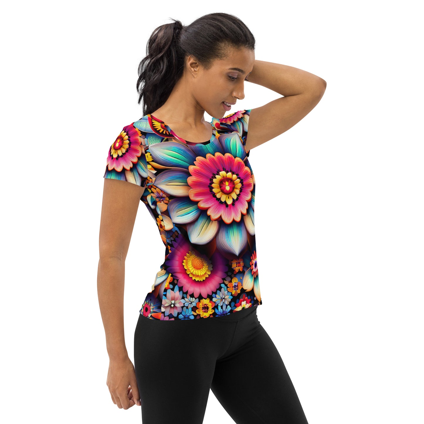 DMV 0219 Floral All-Over Print Women's Athletic T-shirt
