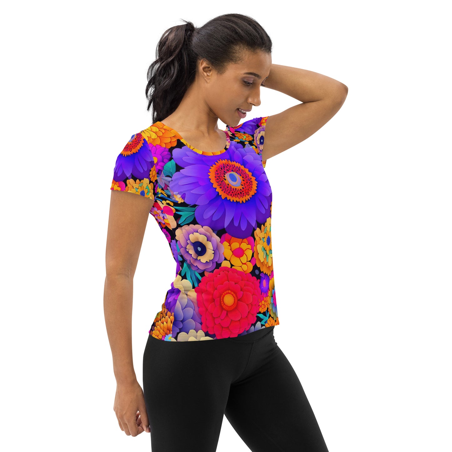 DMV 0220 Floral All-Over Print Women's Athletic T-shirt