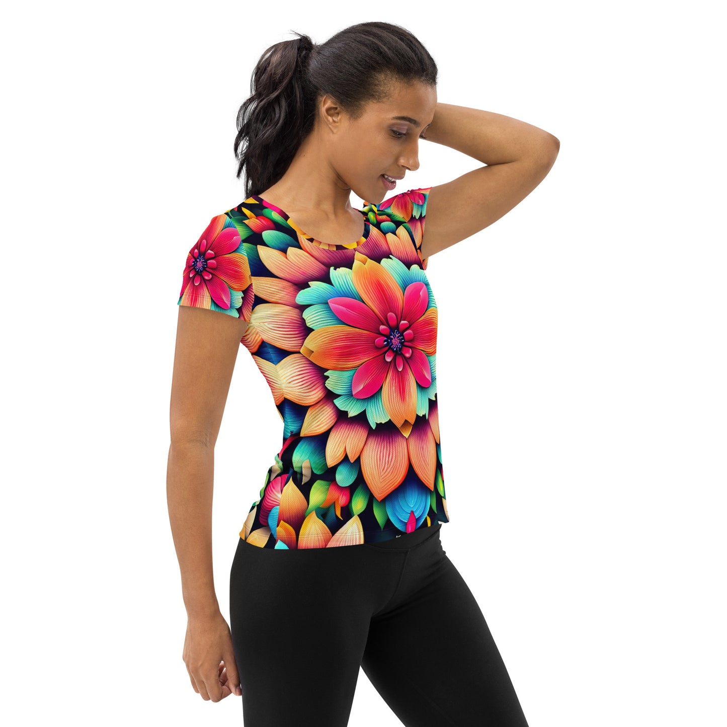 DMV 0020 Floral All-Over Print Women's Athletic T-shirt