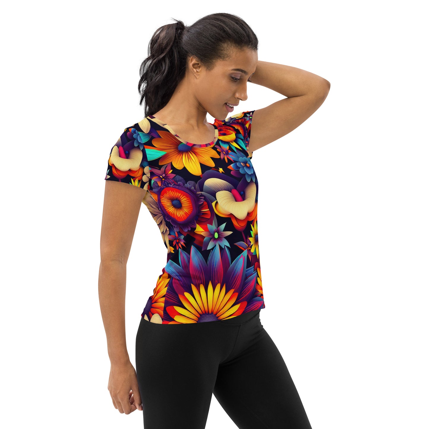 DMV 0080 Floral All-Over Print Women's Athletic T-shirt