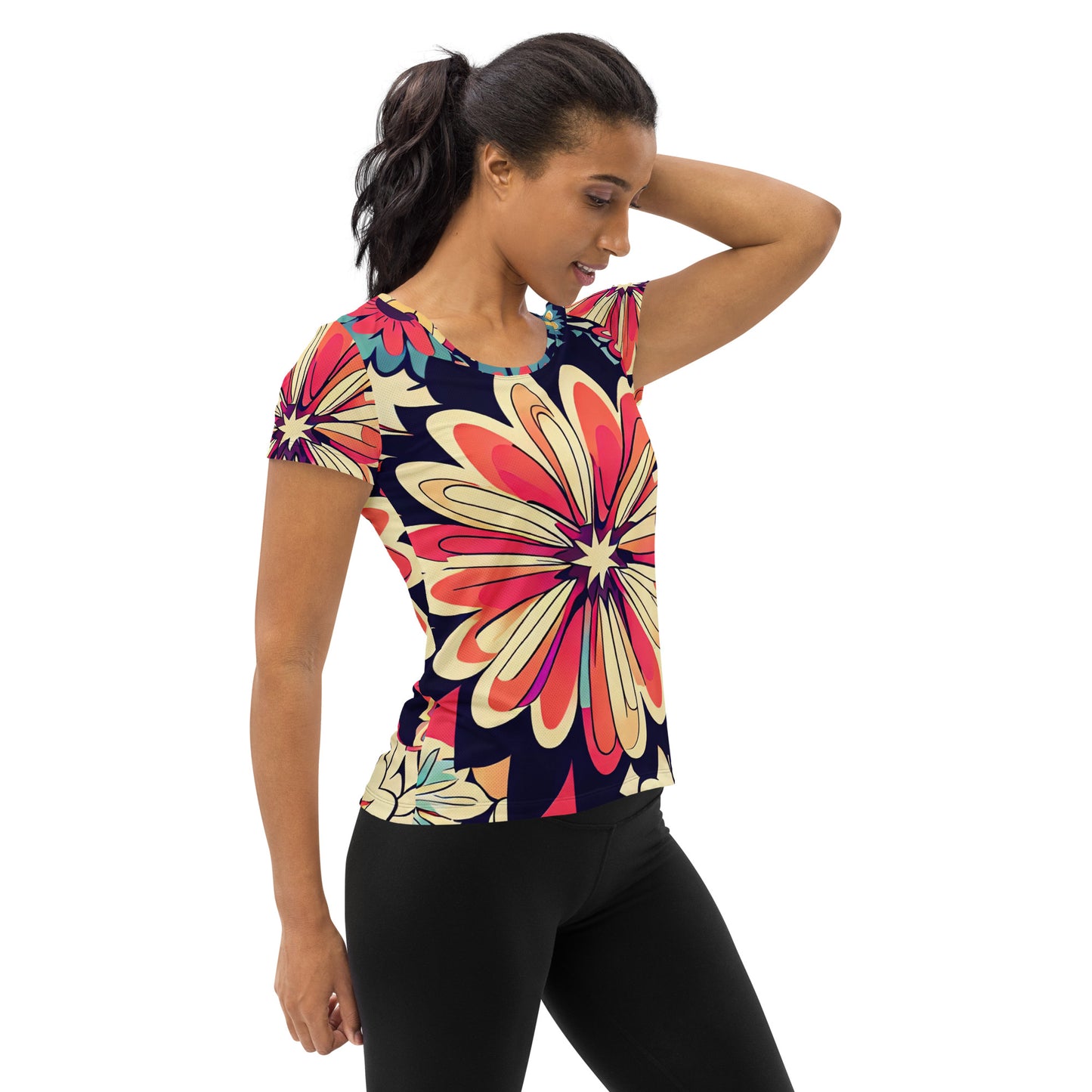 DMV 1525 Floral All-Over Print Women's Athletic T-shirt