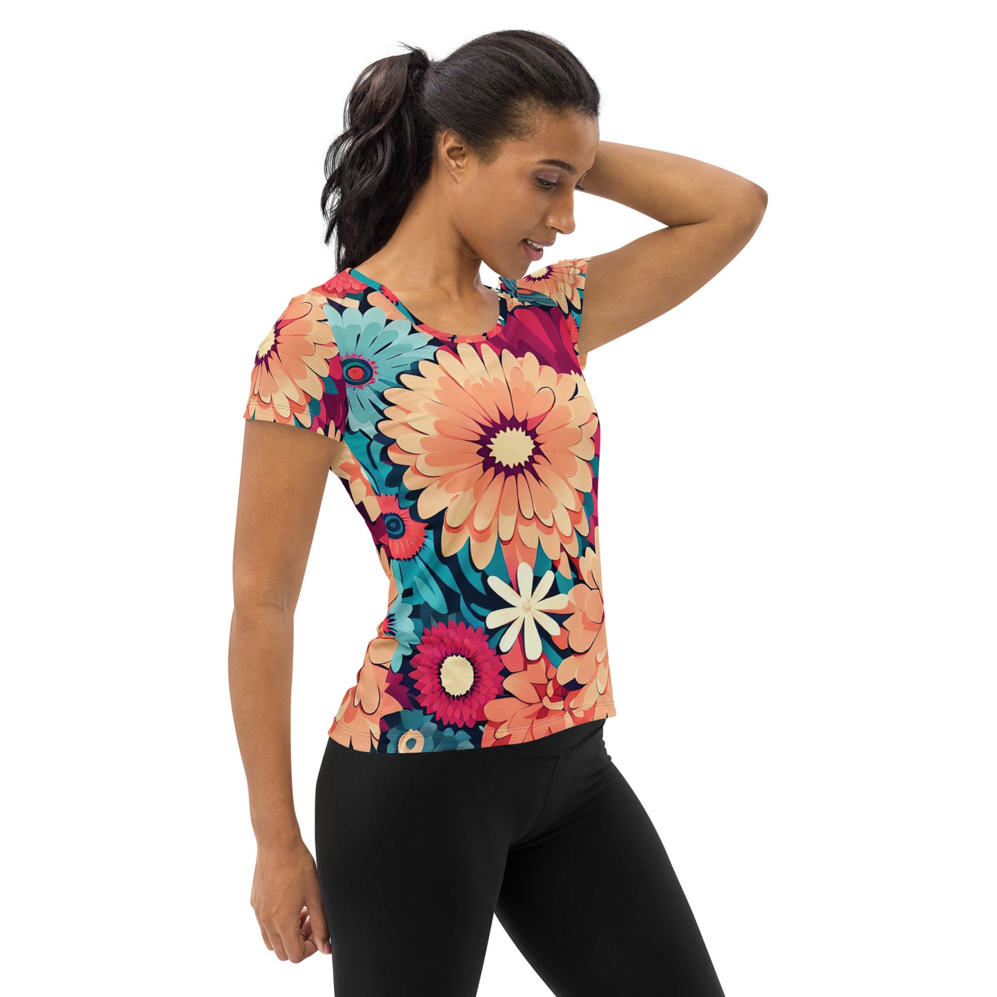 DMV 0293 Floral All-Over Print Women's Athletic T-shirt