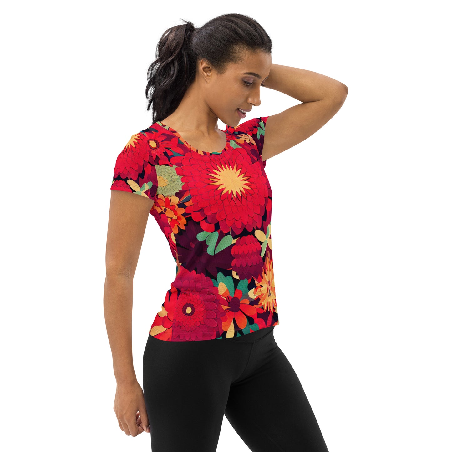 DMV 0485 Floral All-Over Print Women's Athletic T-shirt