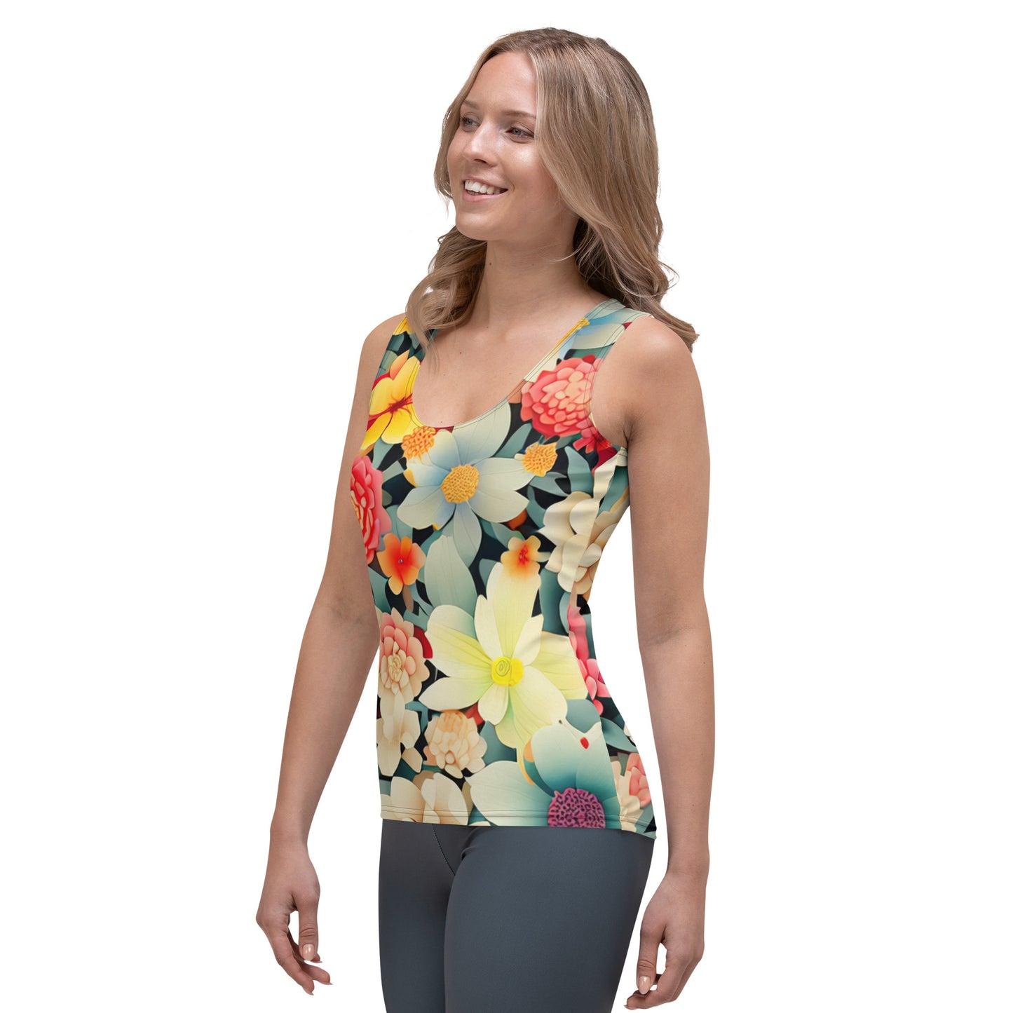 DMV 0260 Floral Sublimation Cut & Sew Tank Top