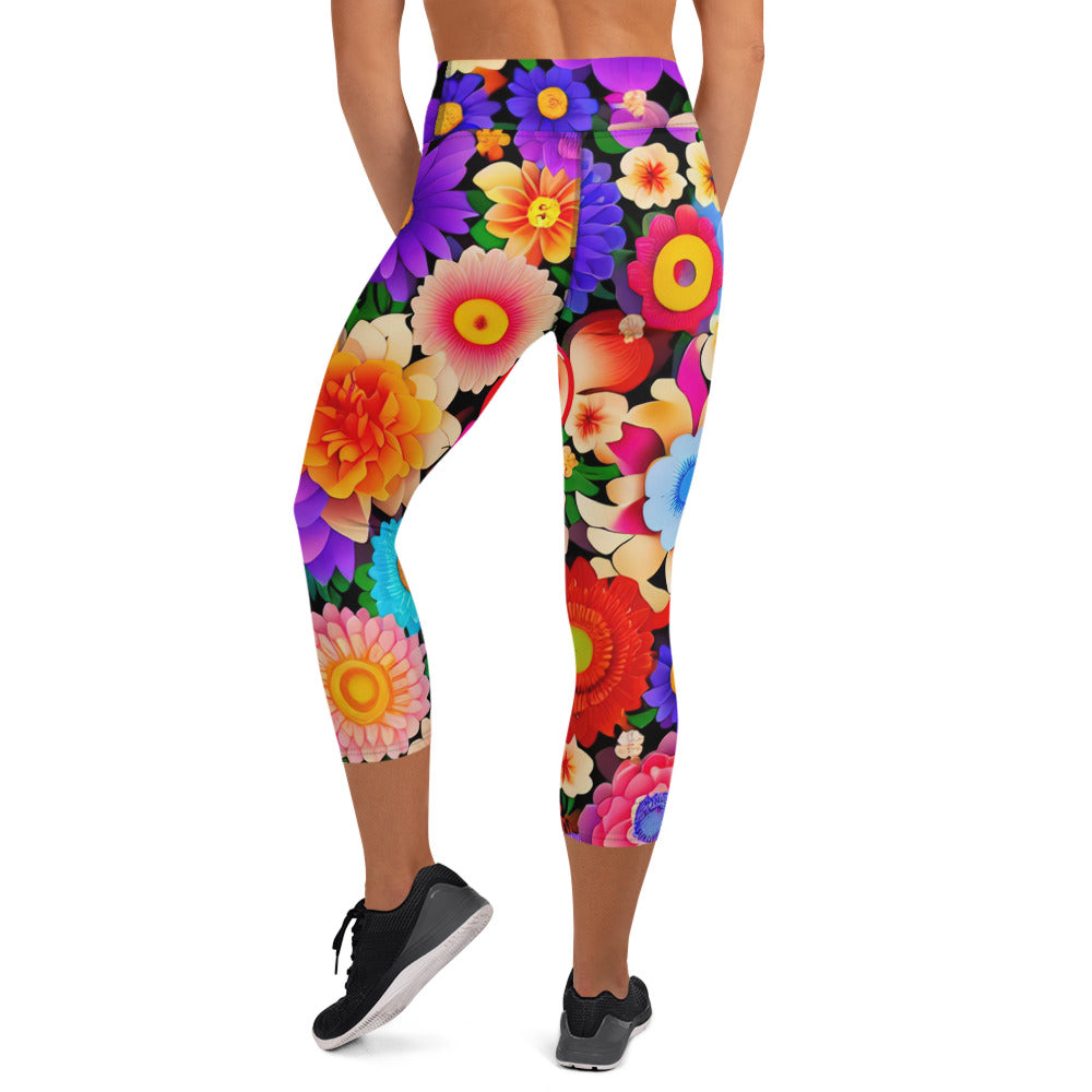 DMV 0309 Floral Yoga Capri Leggings