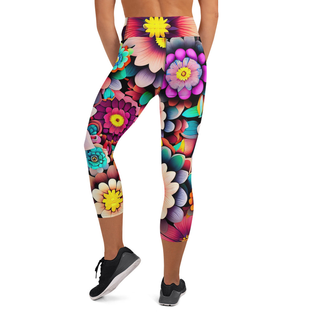 DMV 0515 Floral Yoga Capri Leggings