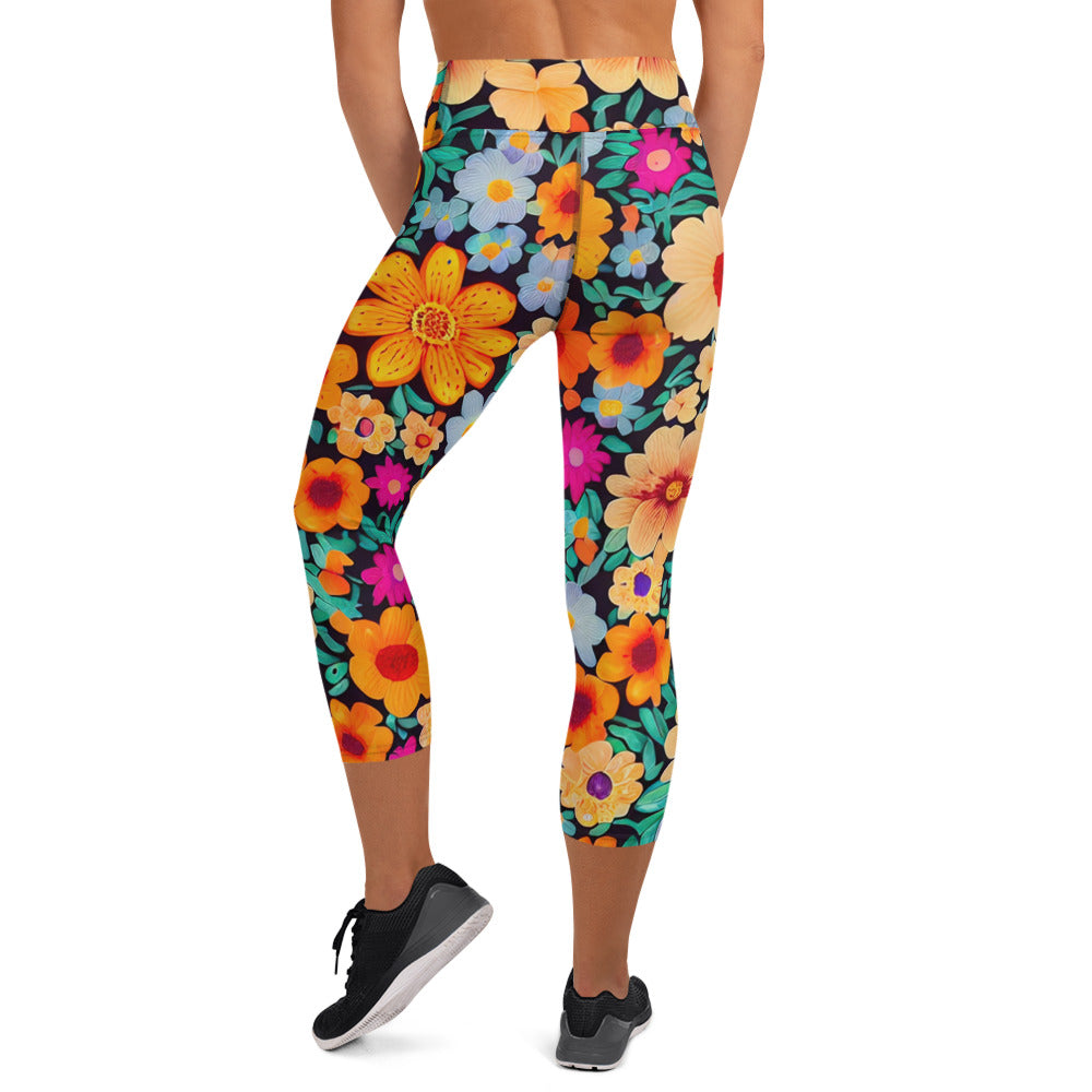 DMV 0668 Floral Yoga Capri Leggings