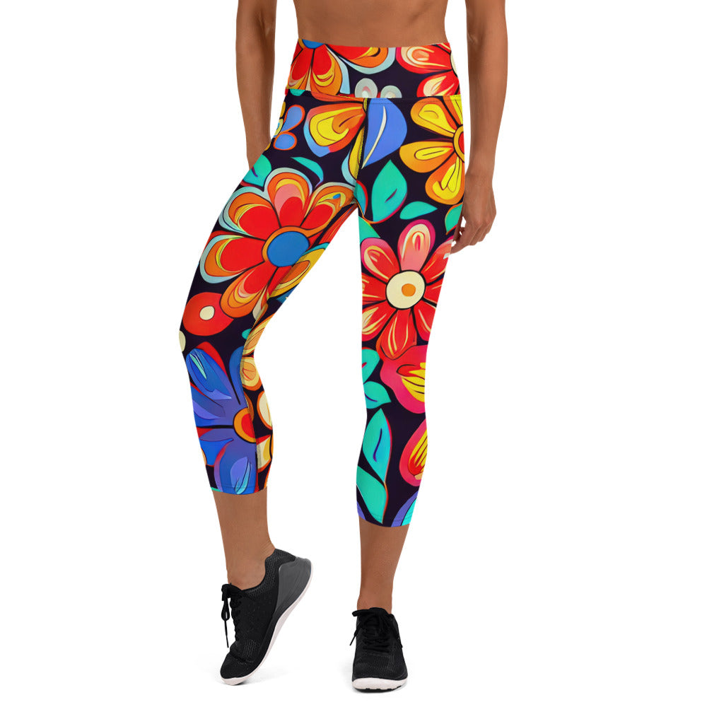 DMV 0257 Floral Yoga Capri Leggings