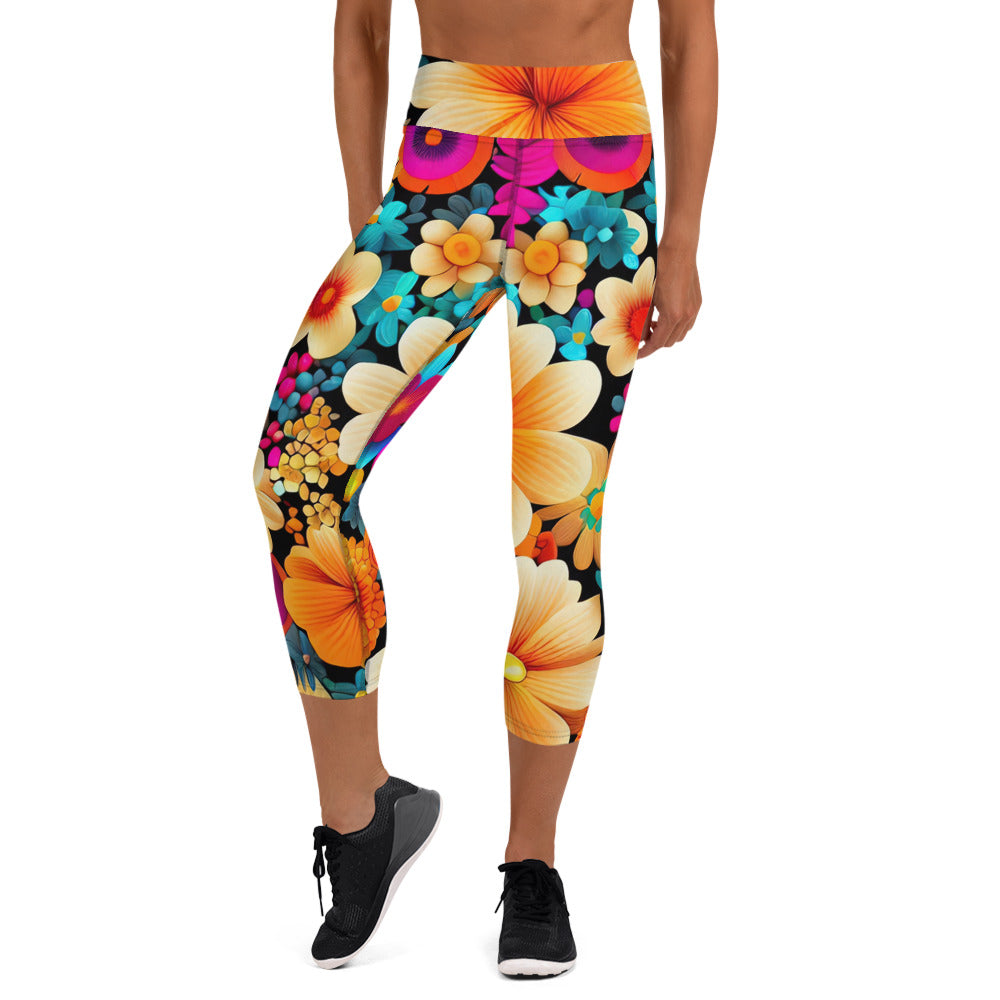 DMV 0259 Floral Yoga Capri Leggings