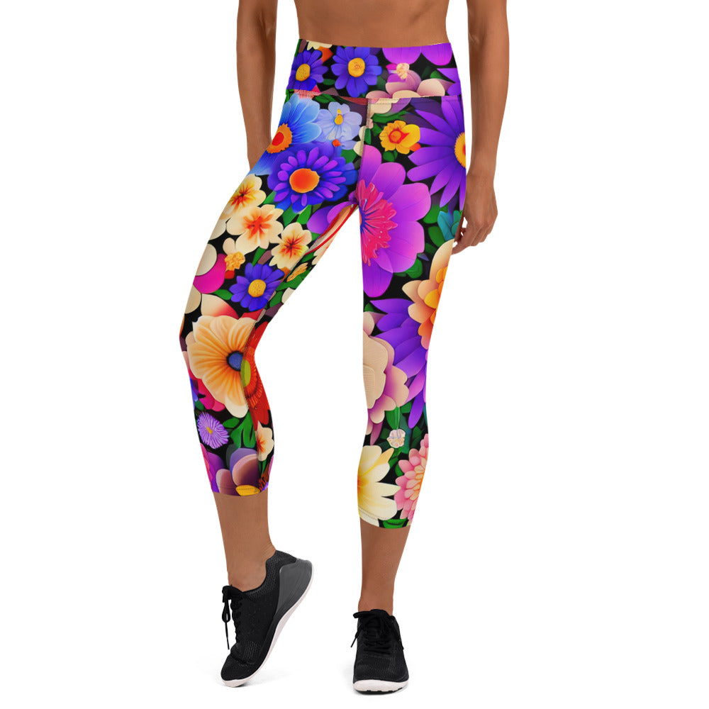 DMV 0309 Floral Yoga Capri Leggings