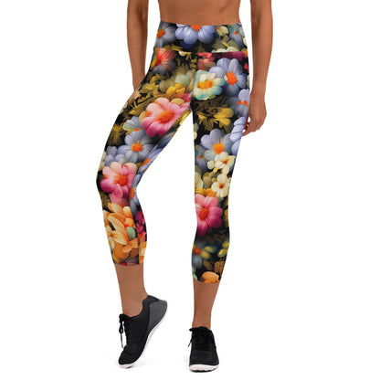 DMV 1522 Floral Yoga Capri Leggings