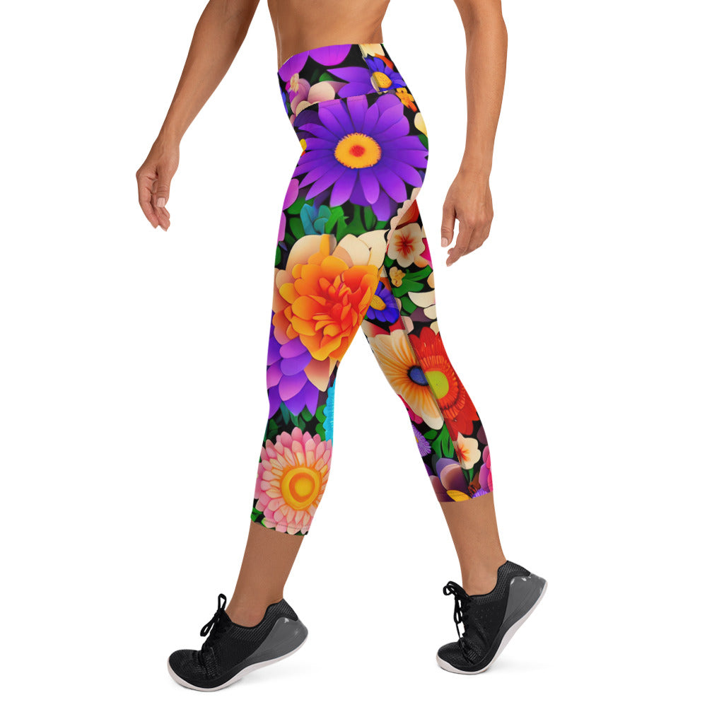 DMV 0309 Floral Yoga Capri Leggings