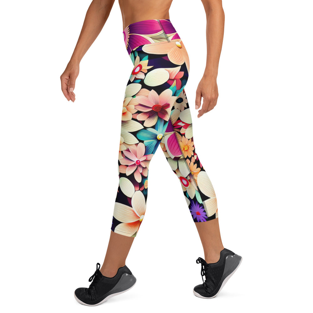 DMV 0307 Floral Yoga Capri Leggings