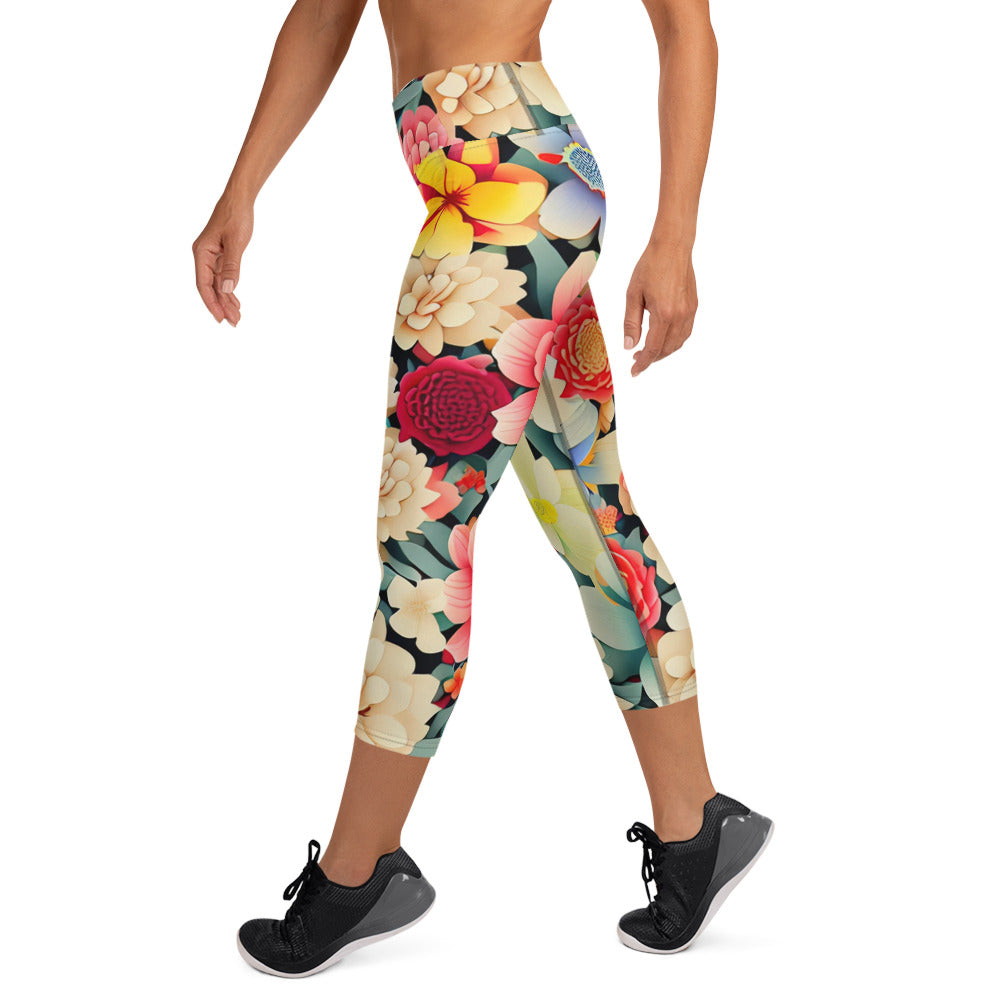 DMV 0260 Floral Yoga Capri Leggings