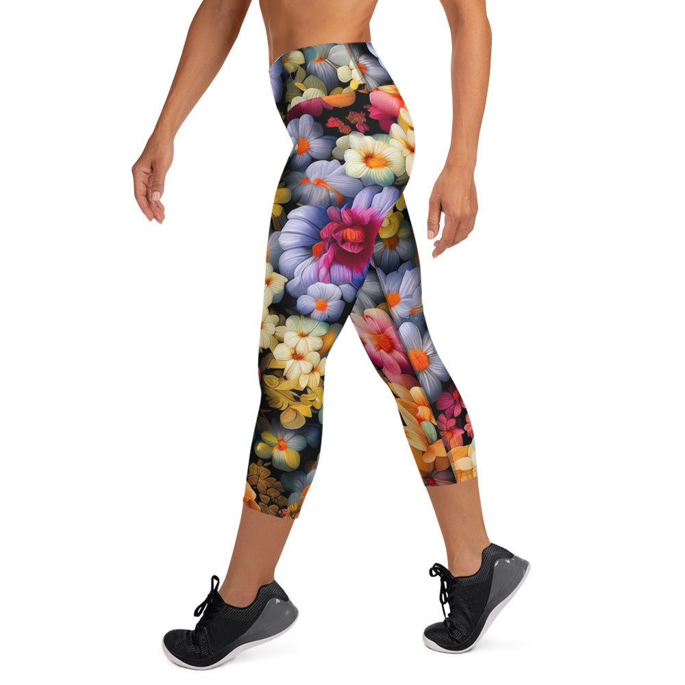 DMV 1522 Floral Yoga Capri Leggings