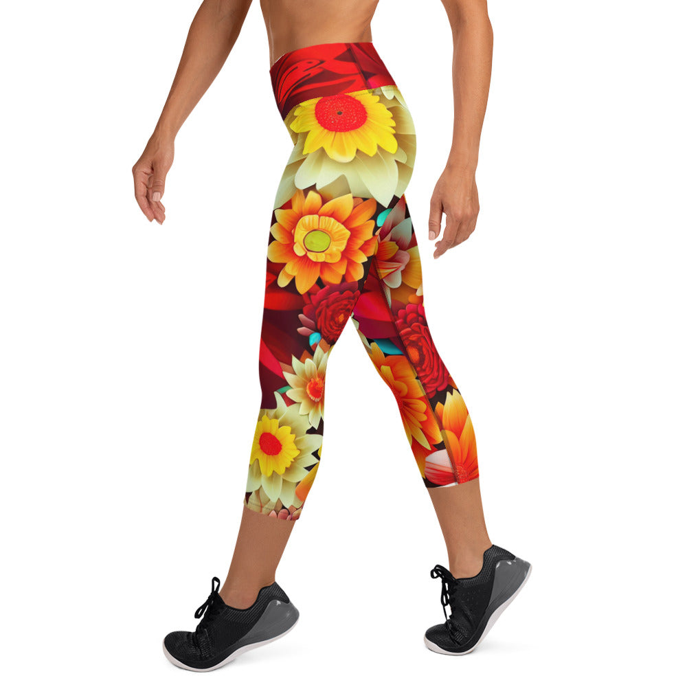 DMV 0419 Floral Yoga Capri Leggings