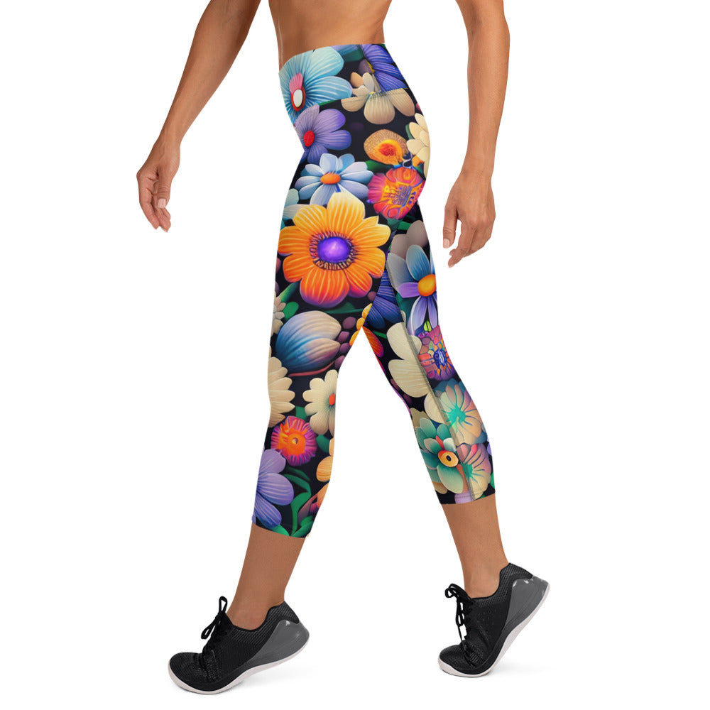 DMV 0783 Floral Yoga Capri Leggings