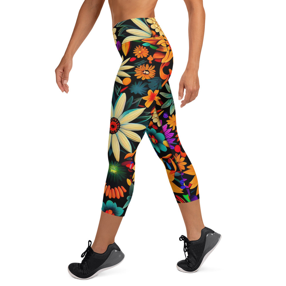 DMV 0329 Floral Yoga Capri Leggings