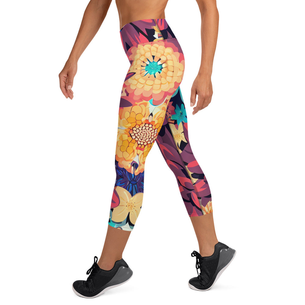 DMV 0625 Floral Yoga Capri Leggings