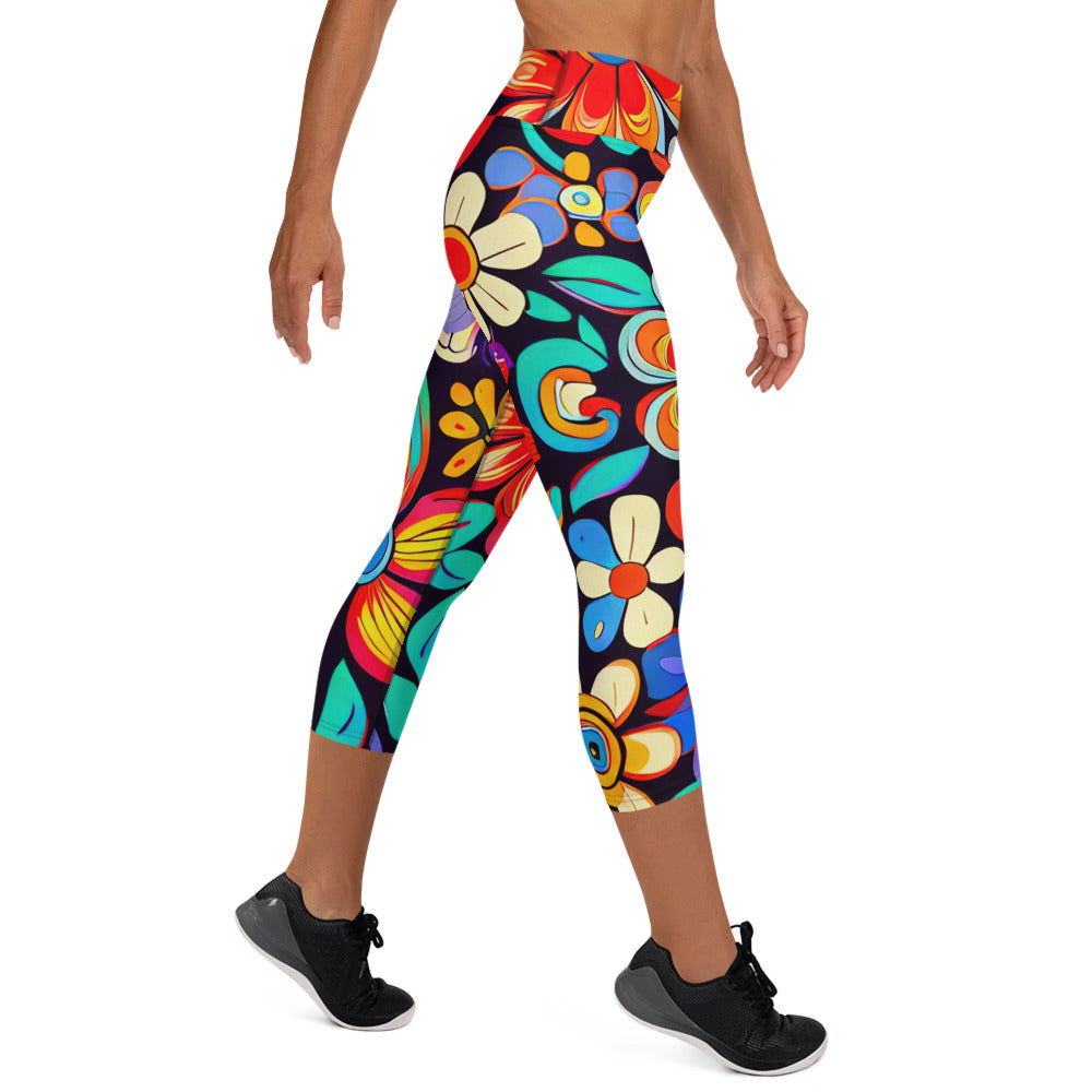 DMV 0257 Floral Yoga Capri Leggings