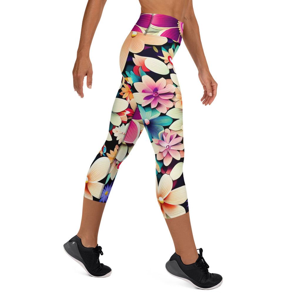 DMV 0307 Floral Yoga Capri Leggings