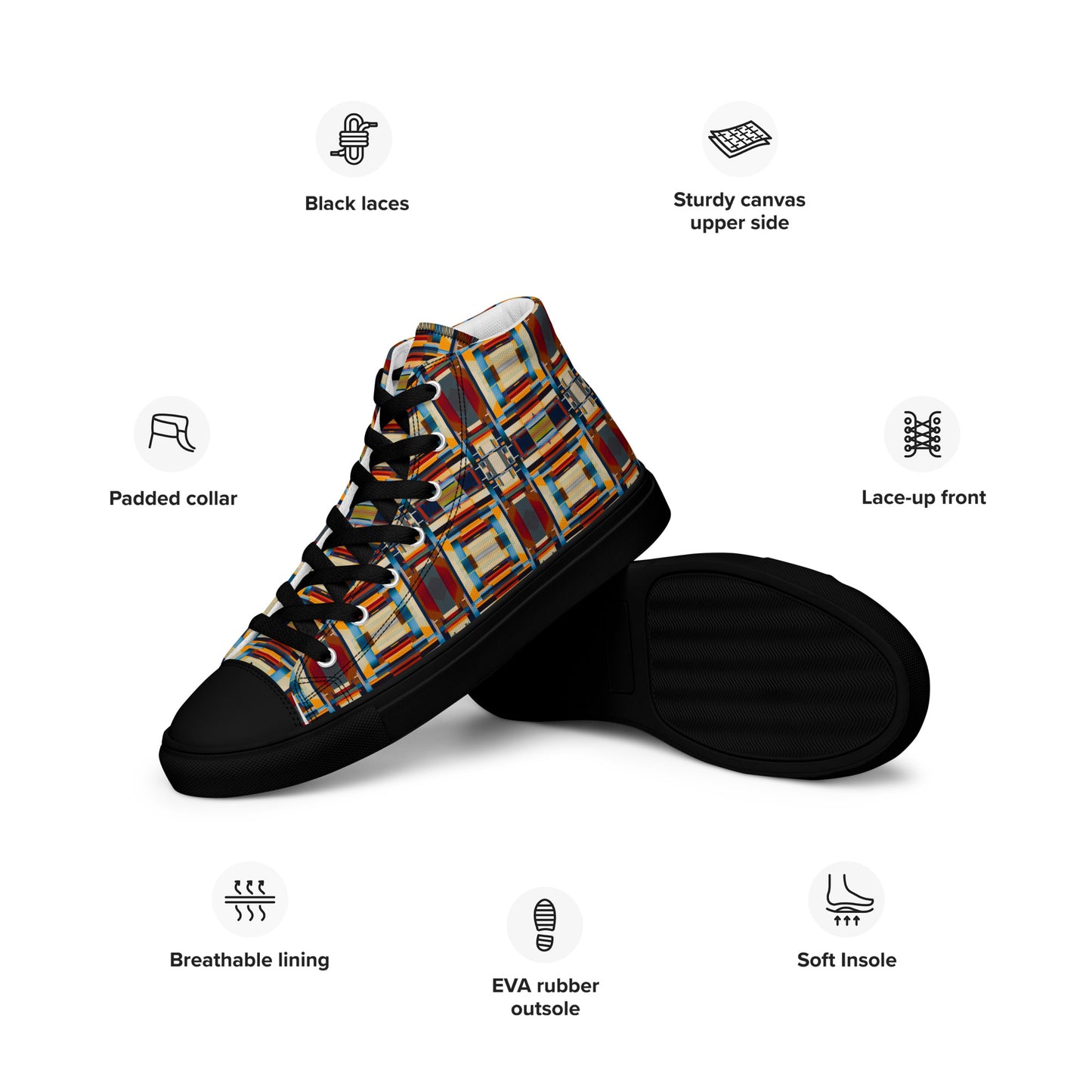 DMV 0244 Geo Boho Men’s high top canvas shoes