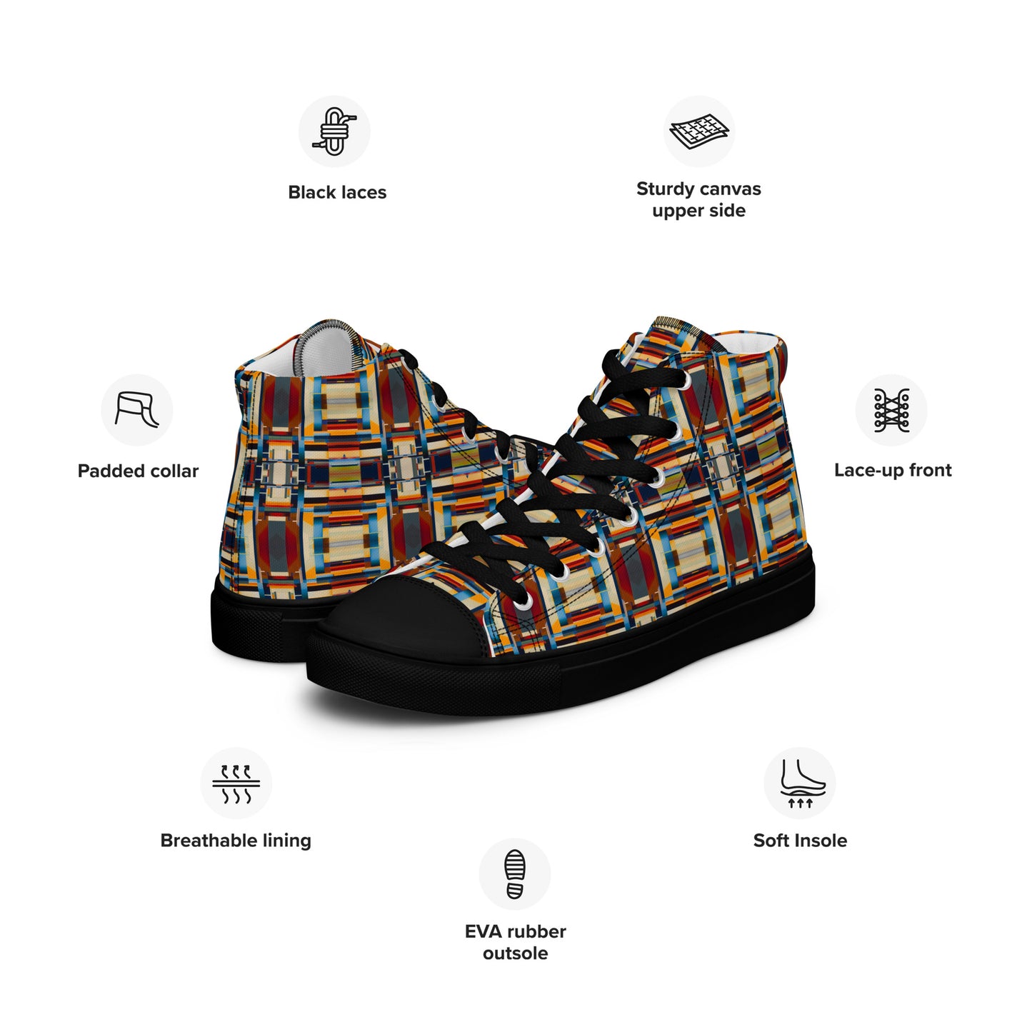 DMV 0244 Geo Boho Men’s high top canvas shoes