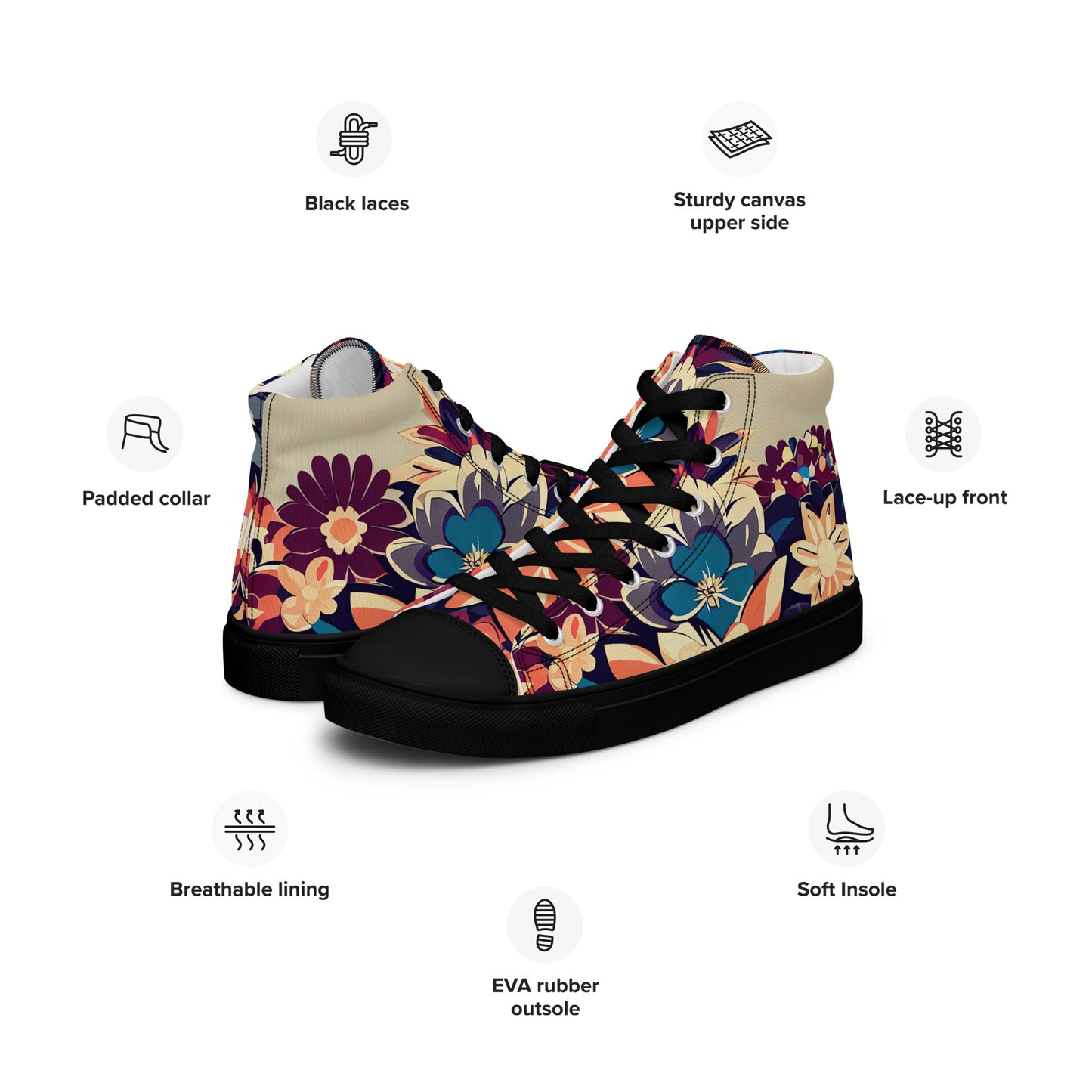 DMV 0253 Floral Men’s high top canvas shoes