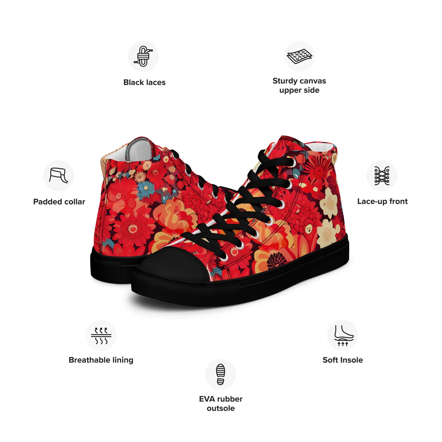 DMV 0105 Floral Men’s high top canvas shoes