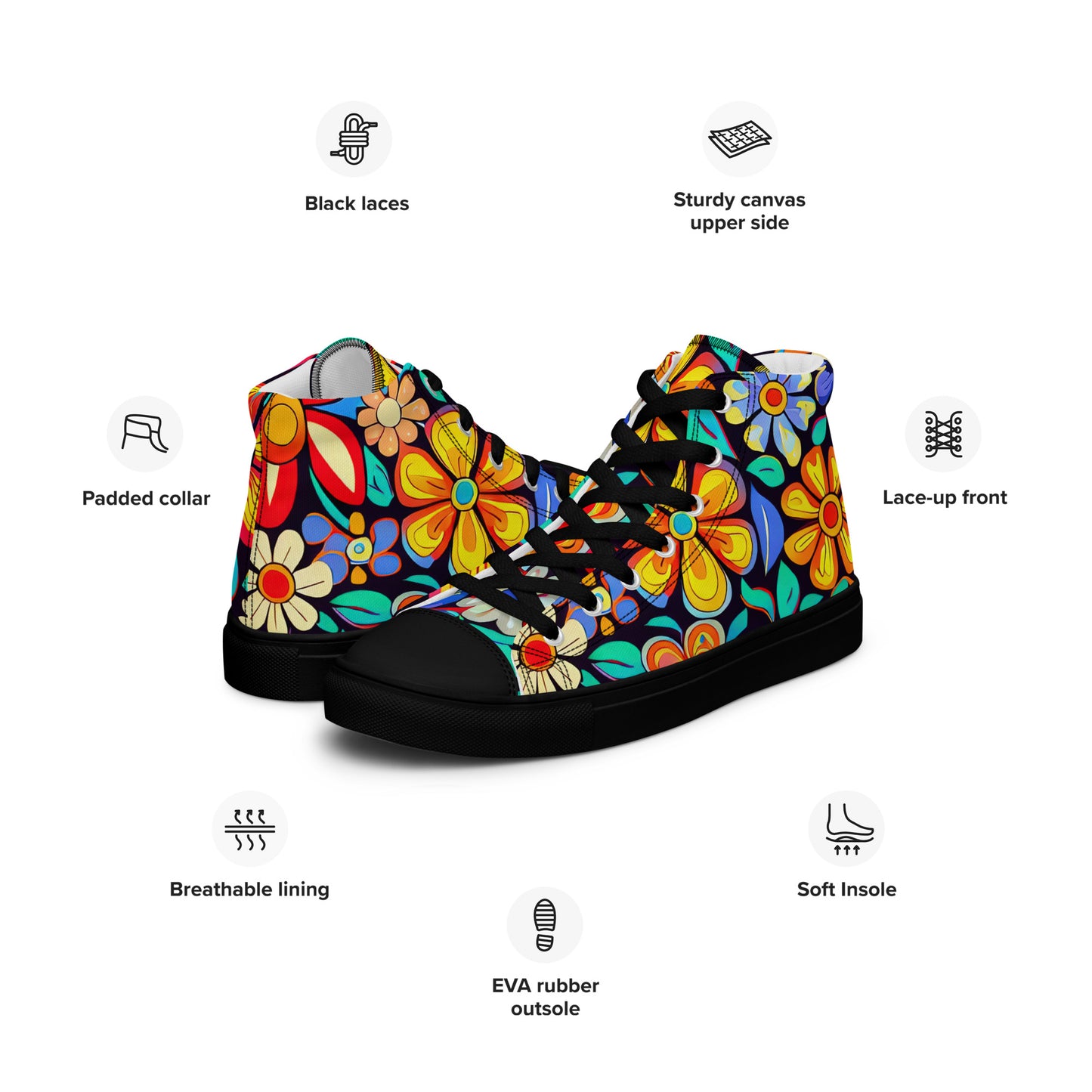 DMV 0257 Floral Men’s high top canvas shoes