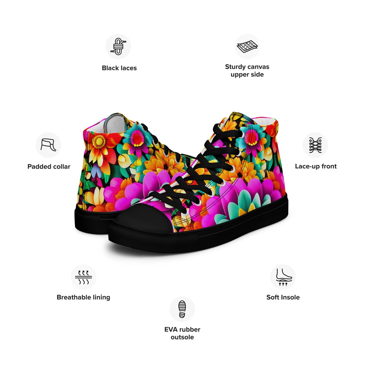 DMV 0250 Floral Men’s high top canvas shoes