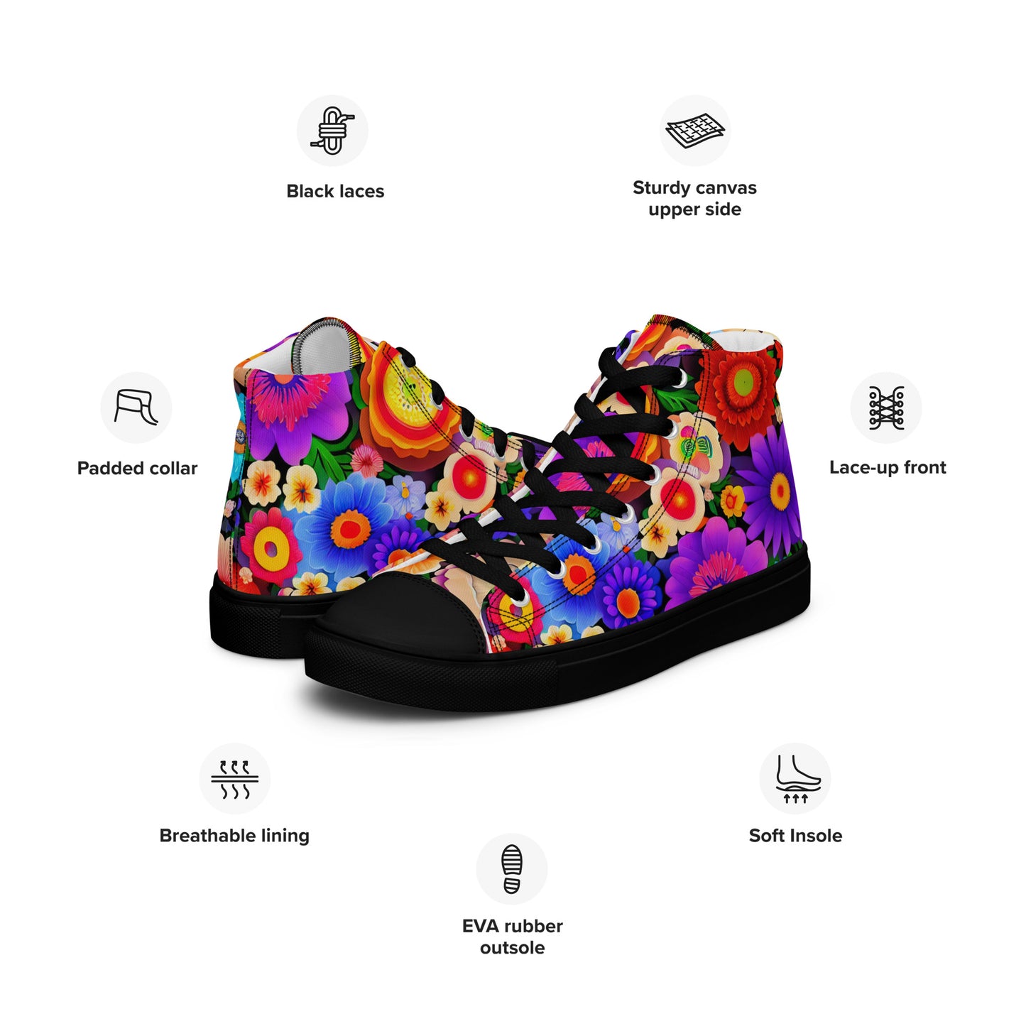 DMV 0309 Floral Men’s high top canvas shoes