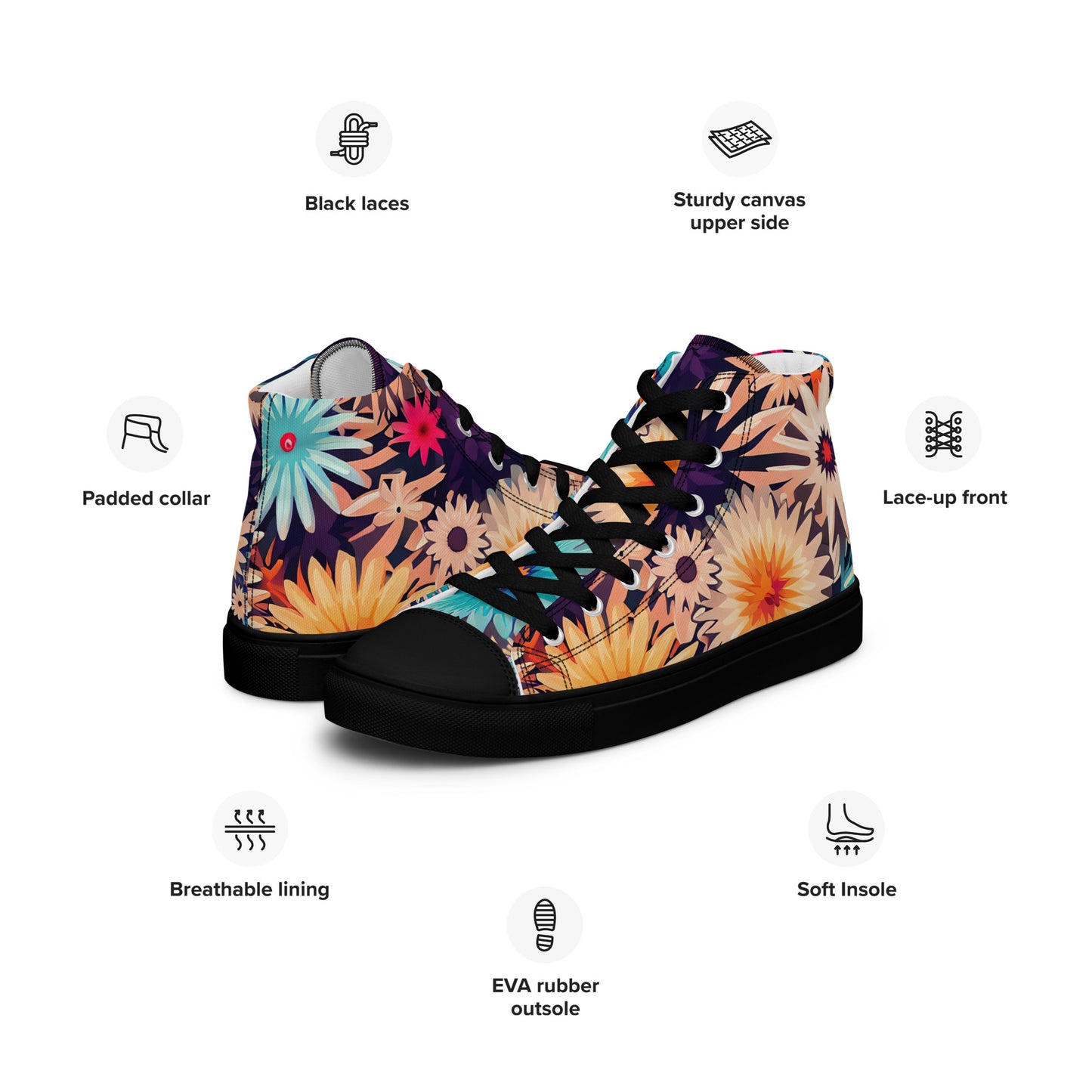 DMV 0404 Floral Men’s high top canvas shoes