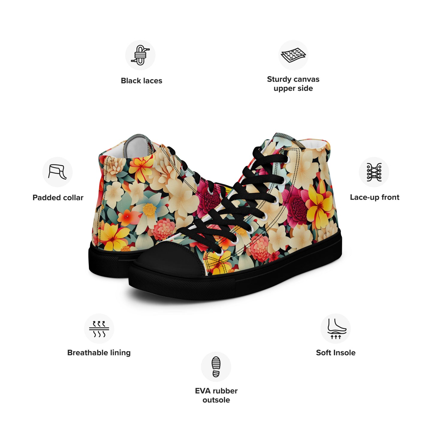 DMV 0260 Floral Men’s high top canvas shoes